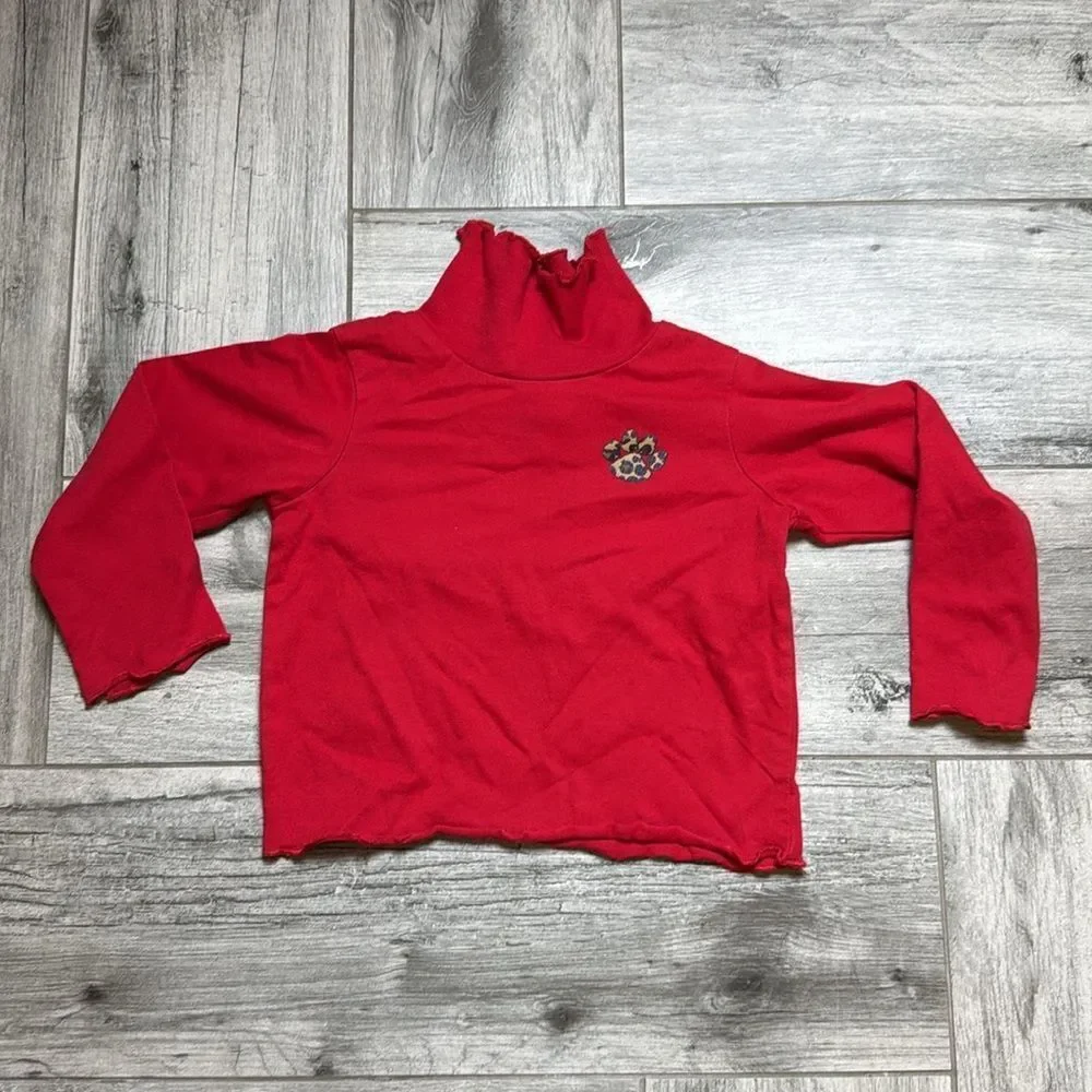 Beluga Toddler Girls Lettuce Edge  Mock Neck Long Sleeve Paws Shirt Red Size 24M